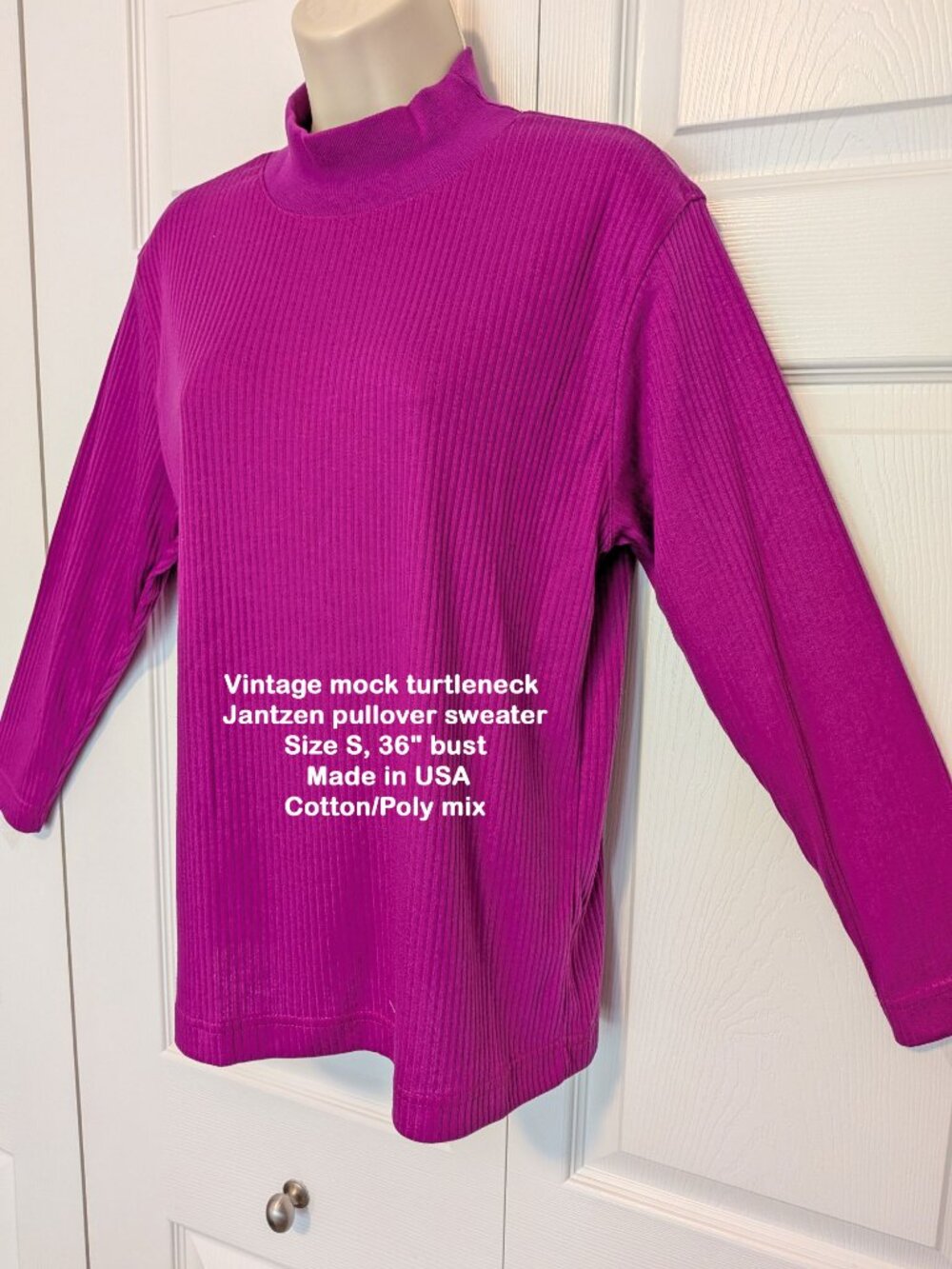 Mid century mock turtleneck Jantzen pullover sweater, Sz S, 36" bust, Made USA